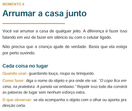 Página do capítulo Arrumar a casa junto, com o formato fixo das brincadeiras